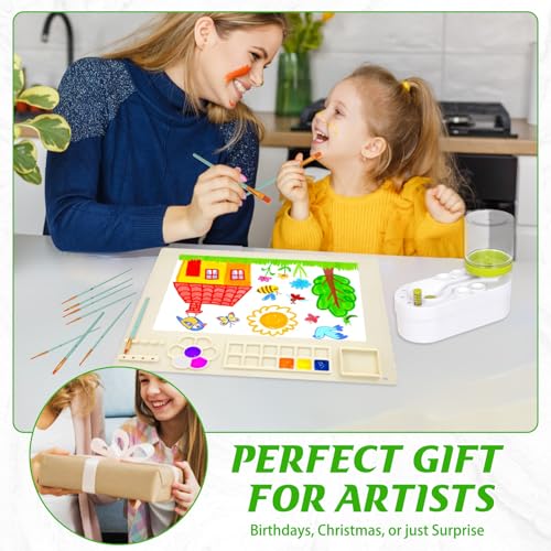Painting Station, Paint Brush Cleaner (Pre-Assembled) and Silicone Painting Mat 20" X 16" Silicone Art Mat with 10 Paint Brushes for Artist Kids Adults Birthday Gifts (Green) - color: Green
