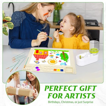 Painting Station, Paint Brush Cleaner (Pre-Assembled) and Silicone Painting Mat 20" X 16" Silicone Art Mat with 10 Paint Brushes for Artist Kids Adults Birthday Gifts (Green) - color: Green