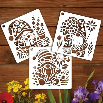 9 Sheets Flower Dwarf Elf Stencils for Painting, 9 Styles Gnomes Sunflower Wall Stencil Template Reusable Garden Gnome Stencils for Painting on Wall Wood Home Decor - style: Flower Elf
