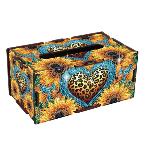 JZHYOAN Sunflower Diamond Art Tissue Box, DIY Rectangular Portable Office Mosaic Diamond Decoration Desk Tissue Box, Paper Storage Holder Napkin Holder Adult Family - color: yellow