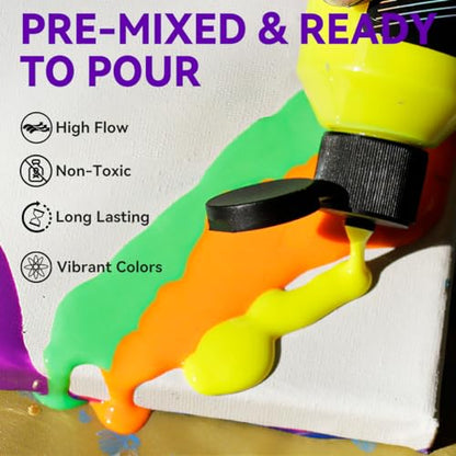 OPHIR 40 Bottles Complete Acrylic Pouring Set, 36 Colors Premixed Ready to Pour Paint with Silicone Cell Medium & Varnish for Canvas Wood Glass Crafts Stone Surfaces Fluid Art Supplies, 3.8 oz - color: Professional 36 Colors Set