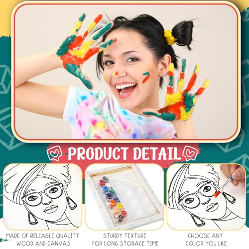 Zhanmai 72 Pcs 12 Sets Sip and Paint Kit Pre Drawn Canvas for Painting 8" x 10" Paint Party Canvas Painting Pre Printed Canvases for Party Favor DIY Virtual Adult's Date Night(Afro Queen) - style: Afro Queen