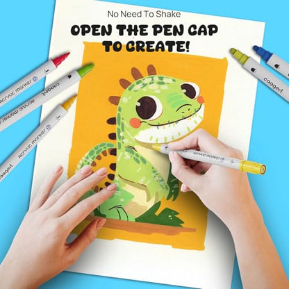 Coogert 24 Paint Pens for Rock, Fabric, Wood, Glass, Craft, Dual Tip Acrylic Paint Markers With Fine-Dot Tip for Canvas,Ceramic, Plastic, Art Painting Supplies Kit - style: Dual Tip