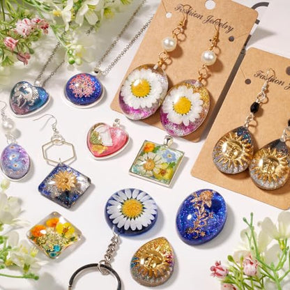 Bundle Set of UV Light Purple and Cabochon Gems Resin Molds, 36 Cavities Thicker&Shiny UV Resin Molds Jewelry with 16 pcs Pendant Trays, Epoxy Molds forPendant,Earrings