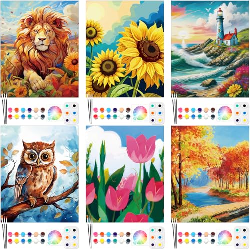 Dinifee 6 Pack Pre Drawn Canvas for Painting Pre Printed Canvas Kit 8 x 10 Inch Stretched Cotton Paint and Sip Set for Adults Couple Party Graduation Summer Date Night(Mixed Style) - style: Mixed Style