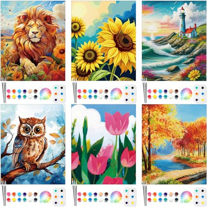 Dinifee 6 Pack Pre Drawn Canvas for Painting Pre Printed Canvas Kit 8 x 10 Inch Stretched Cotton Paint and Sip Set for Adults Couple Party Graduation Summer Date Night(Mixed Style) - style: Mixed Style