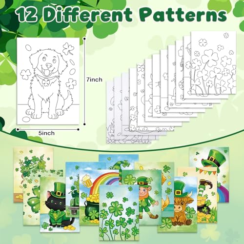 Anseal 12 Packs St. Patrick's Day Pre Drawn Canvas to Paint, 5" X 7" Pre Printed Canvas for Painting, Pre Stretched Canvas Outline Painting Boards for Paint Lovers, Party Favor - color: St. Patrick's Day
