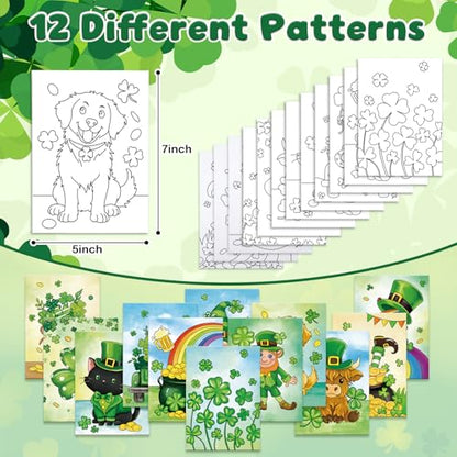 Anseal 12 Packs St. Patrick's Day Pre Drawn Canvas to Paint, 5" X 7" Pre Printed Canvas for Painting, Pre Stretched Canvas Outline Painting Boards for Paint Lovers, Party Favor - color: St. Patrick's Day