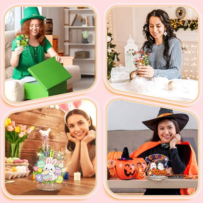 YooNotee 12 Sets Interchangeable Seasonal Diamond Art Tabletop Decorations Holiday Diamond Art Painting Kit with 12 Acrylic Base for Table Tiered Tray Decor Craft Graduation Centerpiece (Calendar) - style: Calendar