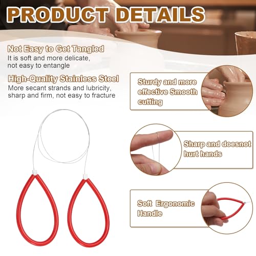HARFINGTON Pottery Wire Tool 6Pcs 17.72" Standard Clay Wire Cutter Cutting Pottery Tools with Rubber Handle for Clay Cutting Sculpting Cheese Dough Tools, Red - color: Red