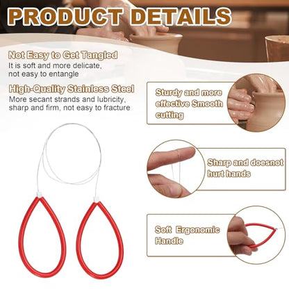 HARFINGTON Pottery Wire Tool 6Pcs 17.72" Standard Clay Wire Cutter Cutting Pottery Tools with Rubber Handle for Clay Cutting Sculpting Cheese Dough Tools, Red - color: Red