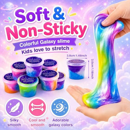 4 Textures - 80 Pack Slime Kit for Girls Boys, with Galaxy, Butter, Cloud, Clear Slime, Bulk DIY Putty Toys for Kids Party Favors, Sensory Stress Relief Birthday Gifts for Ages 4-8 8-12, Non-Stick - style: 80 Pcs Explore 4 Slime Textures