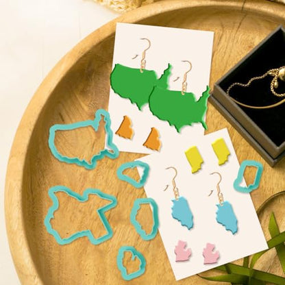25Pcs America Map Polymer Clay Cutters State Clay Cutters Polymer Jewelry Cutter for Keychain Making Party Festival DIY Supplies - color: America Map