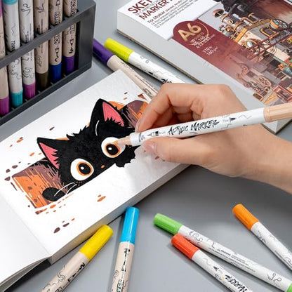 TRANSON 2 Pack A6 Mini Sketchbook Marker Pad, 110lb/160gsm Heavyweight Art Paper, No Bleed Through, 100 Sheets/200 Pages 4.13"x5.83" for Drawing & Sketching - size: 2 PACK A6 160gsm