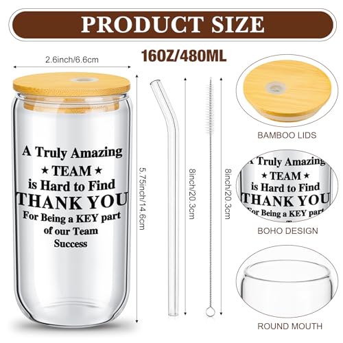 Layhit 24 Set Thank You Team Gifts for Employees Staff Coworker Appreciation Gifts for Teacher Nurse Thank You Glass Cups 16 oz Can Shaped Beer Glass with Lids Straws Brushes(Bright Style) - style: Bright Style