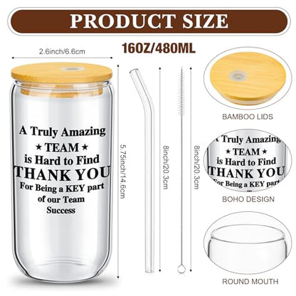 Layhit 24 Set Thank You Team Gifts for Employees Staff Coworker Appreciation Gifts for Teacher Nurse Thank You Glass Cups 16 oz Can Shaped Beer Glass with Lids Straws Brushes(Bright Style) - style: Bright Style