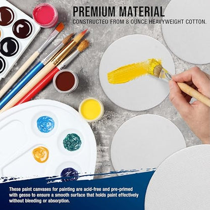 U.S. Art Supply Mini Magnetic Canvas Panels, 24 Pack, 4 Inch Round, Primed 8 Ounce Heavyweight Cotton, Small Canvases for Painting Acrylic and Watercolor, White Square Flat Canvas Boards - size: 4"