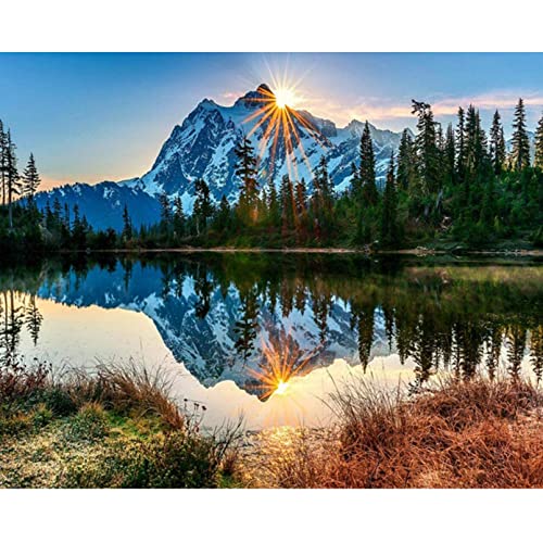 TOCARE Mountains Paint by Numbers Kit for Adults Nature,Adult Paint by Number Mountain Lake,Acrylic Adults' Paint-by-Number Kits Canvas 16x20Inch - color: Mountain Lake