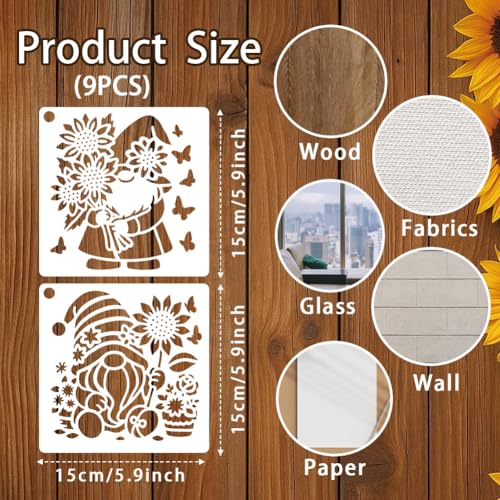 9 Sheets Flower Dwarf Elf Stencils for Painting, 9 Styles Gnomes Sunflower Wall Stencil Template Reusable Garden Gnome Stencils for Painting on Wall Wood Home Decor - style: Flower Elf