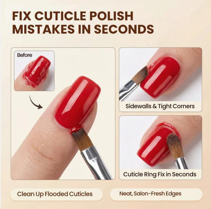 3PCS Nail Art Clean Up Brushes, Round/Angled/flat Acetone Resistant Gel Nail Polish Remover Brush, Nail Brushes for Tidying Up Polish Mishaps on Cuticles, and Nail Art Designs（Wood color） - color: Wood Color 3PCS