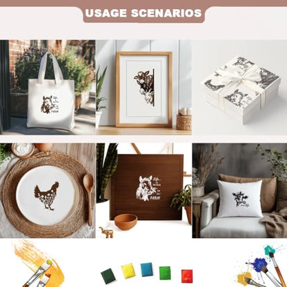 2 Sheets Farm Animals Silkscreen Stencil, Humorous Pig Cow Chicken Sheep Reusable Stencils Templates Self-Adhesive Silk Screen Printing for Wall Border Wood Fabric Home Craft Decor - style: Farm Animals