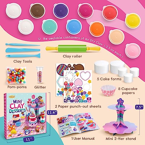 Drama Planet Mini Dessert Clay Kit for Kids, Make & Display Clay Treats | Air Dry Clay, Create & Display Clay Creations, Art Activities, Great Gifts for Girls