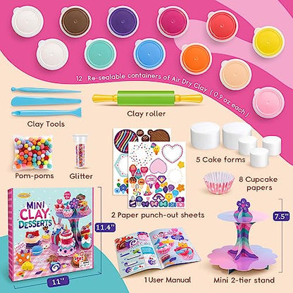 Drama Planet Mini Dessert Clay Kit for Kids, Make & Display Clay Treats | Air Dry Clay, Create & Display Clay Creations, Art Activities, Great Gifts for Girls