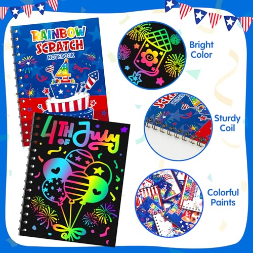 Party Favors for Kids: 24 Pack 4th of July Rainbow Scratch Art Notebook Classroom Supplies Bulk for Girls Boys Goodie Bags Stuffers, Independence Day Party Gift Kid Crafts - style: 24 Pack Independence Day