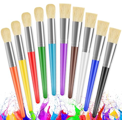 Paint Brushes for Kids, 10 Pcs Big Washable Chubby Toddler Paint Brushes, Easy to Clean & Grip Round and Flat Preschool Paint Brushes with No Shed Bristle for Acrylic Paint, Washable Paint - color: Assorted Colors