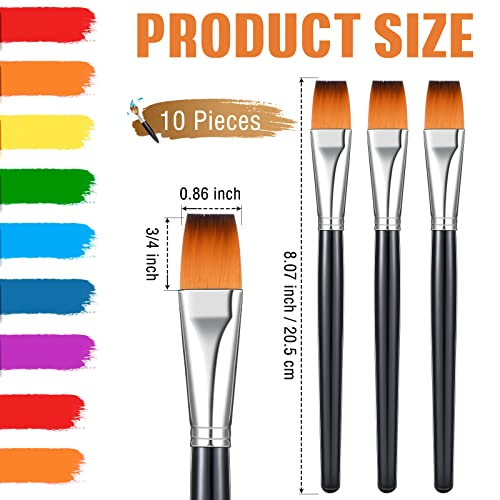 Zonon 10 Pcs 3/4 Inch Flat Paint Brushes Acrylic Painting Craft Accessories Small Watercolor Paint Brushes Bulk for Adult Artist Detail Oil Canvas Face(8.1 x 0.9 x 3/4 Inch,Black) - color: Black