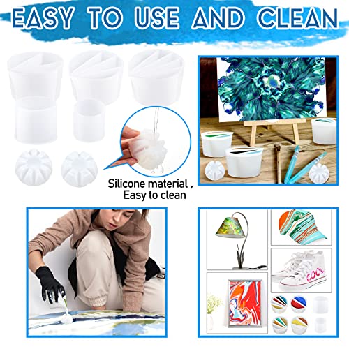 Baderke 7 Pcs Paint Pouring Supplies Multi Channel Split Cups for Paint Pouring Acrylic Flower Open Tool Supplies for Fluid Art DIY Making Resin Acrylic Drawing Accessories, White