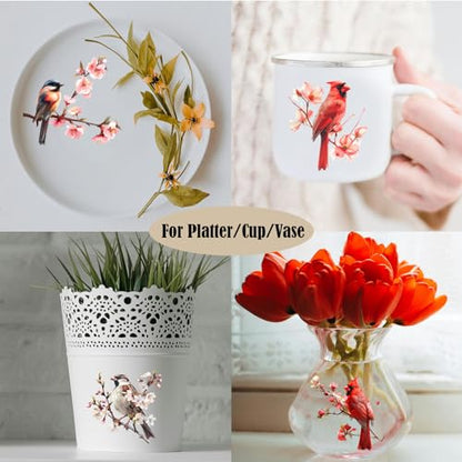 ZMRU 24 Sheets of Watercolor Style Rub on Transfers for Crafts - Perfect for Glass, Porcelain, Leather, Canvas, and Fabric Projects - IOD Transfers Included,3 * 3inch (Flowers Birds) - style: Flowers Birds