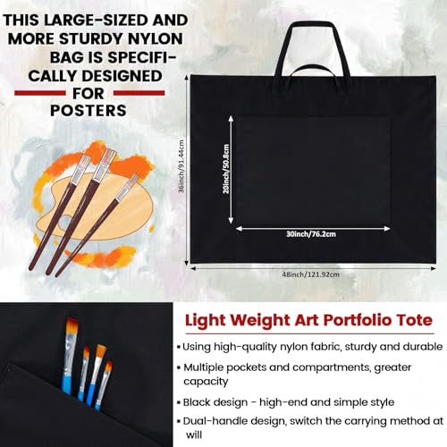 Shinylin 48x36 Inch Large Art Portfolio Bag with Nylon Shoulder Strap, Lightweight Waterproof Art Portfolio Case, Black Carrying Storage Case for Artwork, Poster, Sketching and Drawing