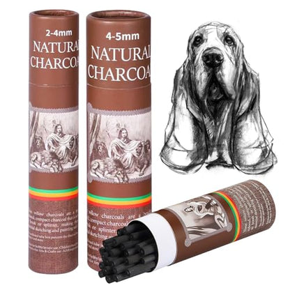 50 Pcs Willow Charcoal Sticks, Willow Charcoal,Mixed Sizes: 4-5mm, 5-7mm,Professional Soft Black Drawing Charcoal for Sketching & Art