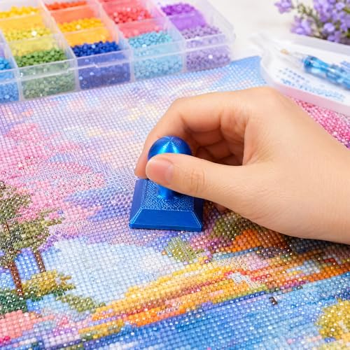 Diamond Art Painting Embossing Roller 3D Printing Diamond Art Painting Seal Press Diamond Art Painting Roller Tool Set for Multi-Color Square & Circular Drills (Lake Blue Gradient) - color: Lake Blue Gradient