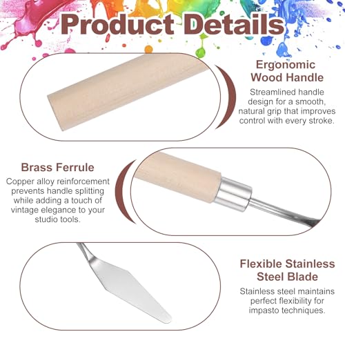 MECCANIXITY 6Pcs Palette Knife Pointed Head, 6.9" Long Palette Knives with Stainless Steel Flexible Spatula Pallet Knife and Wood Handle for Scraping, Mixing, Oil Acrylic Painting Canvas - size: 6.9"