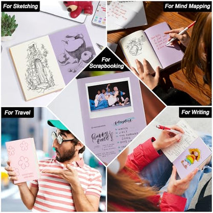 Thick Blank Journal Notebook 400 Pages With Pen Holder 100gsm Thick Color Blank Pages ， A6 Unlined Plain Sketchbook ，No Lines Soft Leather Small Blank Notebook For Women Drawing Book Memo Writing Sketch Diary Hardcover Notebook3.9 × 5.5(Happy Every Day- P