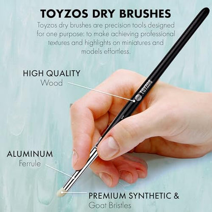 6-Piece Dry Brush Set - Model Paint Brushes, Professional Miniature Painting Brushes, Sleek Black Handles, Chrome Ferrules, Round Synthetic Bristles & Includes Storage Sleeve for Organization