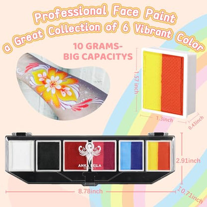 Anka Bella Professional Face Paint（60gm),Water Activated Face Body Painting Kit for Kids & Adults,Hypoallergenic & Non-Toxic,Perfect for Birthday Parties/Halloween/Carnival - color: Six-panel face paint tray