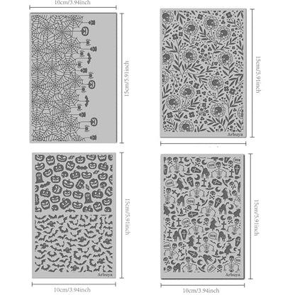 Pumpkin Spooky Bat Polymer Clay Texture Sheets for Earring Jewerly Making,Skulls Spider Web Texture Mat for Clay Projects Earrings Tools，4pcs/Pack - style: 4 Sheets