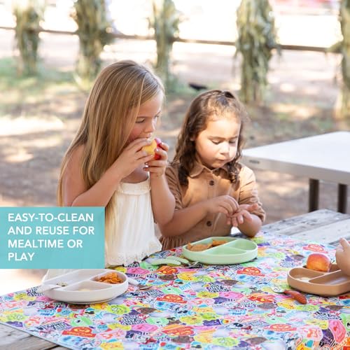Bumkins Disney Baby Splat Mat for Under High Chair, Babies Toddlers Eating Mess Mat, Waterproof Reusable Cloth for Arts and Crafts, Play Mat for Kids, Fabric 42inx42in, 100 Years of Fun - color: D1 100 Happy Faces