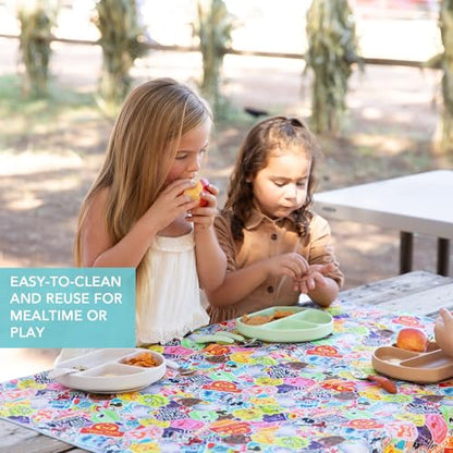 Bumkins Disney Baby Splat Mat for Under High Chair, Babies Toddlers Eating Mess Mat, Waterproof Reusable Cloth for Arts and Crafts, Play Mat for Kids, Fabric 42inx42in, 100 Years of Fun - color: D1 100 Happy Faces