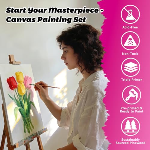 5 Pack Stretched Canvas for Painting, 5 Size 4x4” to 12x16, 100% Cotton with Natural Cottonseed Husk, 5/8" Thick Frame, 12oz Triple-Primed, Warp-Resistant, Ready to Paint for Acrylics, Oils - size: 5PK