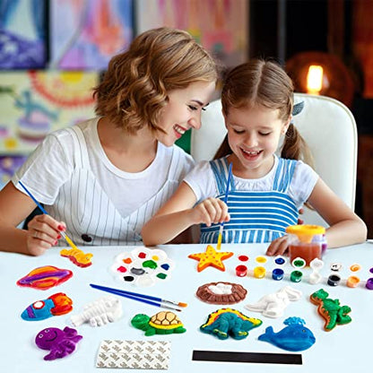 Juboury Kids Arts and Crafts Plaster Painting Craft Kit Art Set - Painting Your Own Space Dinosaurs & Marine Life Figurines - Ceramic Painting Kit for Kids, Girls, Boys, Toddlers