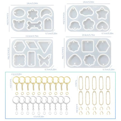 RESIN GO 64Pcs Rounded Edge Resin Jewelry Molds, 4 Styles Keychain Resin Molds Silicone with Hole, Arc Edge Pendant Silicone Molds for Epoxy Resin Jewelry, Earring, Necklace, Keychain Making Kit - color: 64pcs Rounded Edge Pendant Molds