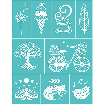 OLYCRAFT 2Pcs Self-Adhesive Silk Screen Printing Stencil Ice Cream Tree Bike Bird Fox Butterfly Mesh Transfers Silk Screen Reusable Stencil for Painting on Wood T-Shirt Fabric Bags - 11x8.5 Inch - color: Animals & Plants