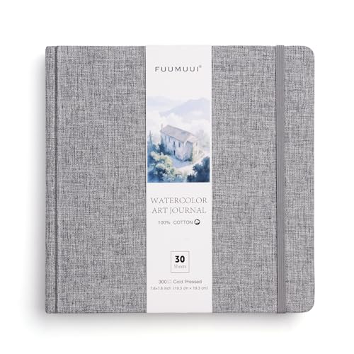 Watercolor Sketchbook, Fuumuui 7.6"x7.6" Watercolor Journal with 30 Sheets 140 LB (300 GSM) Cotton Paper for Painting, Drawing, Art Journaling, Sketchbook As Travel Notebook - size: 7.6*7.6 inch