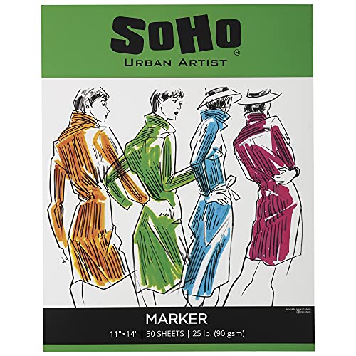 SoHo Marker Paper Pad 11"x14", 50 Sheets - 24 lb (90gsm) Smooth & Heavyweight, Acid-Free, Bleed Resistant Drawing Papers, Ideal for Sketching, Color Blending, Mechanical Pencils - size: 11x14"