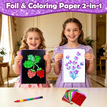 FUNNYB&G Foil Art Craft Kit for Girls 4-10 Years Old: Mess-Free & No-Glue, Create 16 Sparkly Plant Pictures – Perfect Travel Toy & Birthday Gift for Kids (Plant) - style: Plant