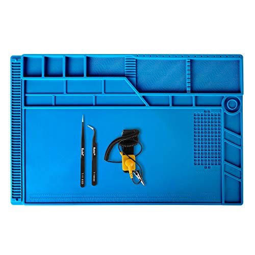 Kaisiking 4 Pcs Large Soldering Mat Set Silicone Repair Mat Placing Screws with Anti-Static Wrist and 2 Tweezers Computer Repair Mat for Soldering, Electronics Repair,Size 21.6 x 13.8 Inch - color: 180 Soldering Mat Kit